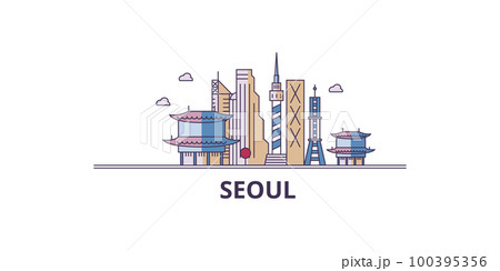 South Korea, Seoul tourism landmarks, vector city travel illustration 100395356