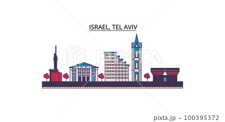 Istael, Tel Aviv tourism landmarks, vector city travel illustration 100395372