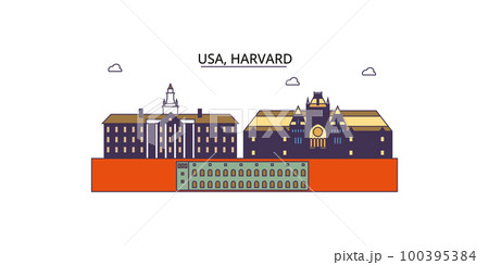 United States, Harvard tourism landmarks, vector city travel illustration 100395384