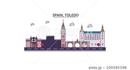 Spain, Toledo tourism landmarks, vector city travel illustration Spain, Toledo tourism landmarks, vector city travel illustration 100395396