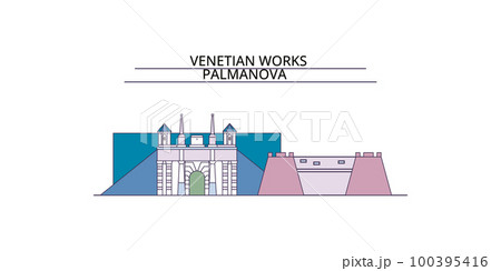 Italy, Palmanova tourism landmarks, vector city travel illustration 100395416