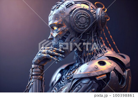 Robot thinking about. Generative AI 100398861