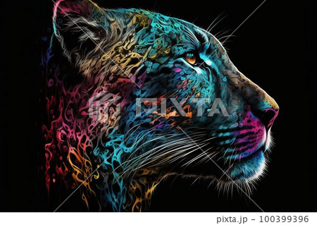 Portrait face of panthera with colorful paint. Generative AI 100399396