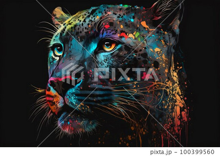 Portrait face of panthera with colorful paint. Generative AI 100399560