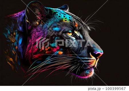Portrait face of panthera with colorful paint. Generative AI 100399567