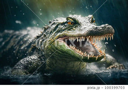 Alligator crocodile in water. Generative AI Alligator crocodile in water. Generative AI 100399703