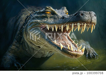 Alligator crocodile in water. Generative AI Alligator crocodile in water. Generative AI 100399708