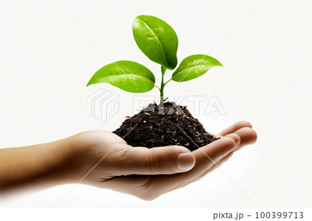 Plant with ground pile in the hands. Generative AI Plant with ground pile in the hands. Generative AI 100399713