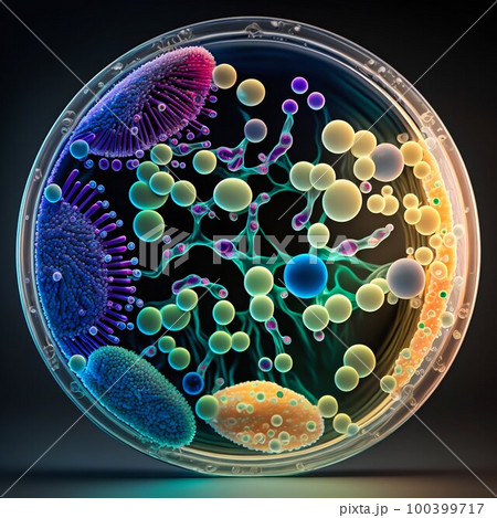 Virus and bacteria macro in Petri dish. Generative AI Virus and bacteria macro in Petri dish. Generative AI 100399717