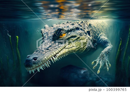 Alligator crocodile in water. Generative AI Alligator crocodile in water. Generative AI 100399765