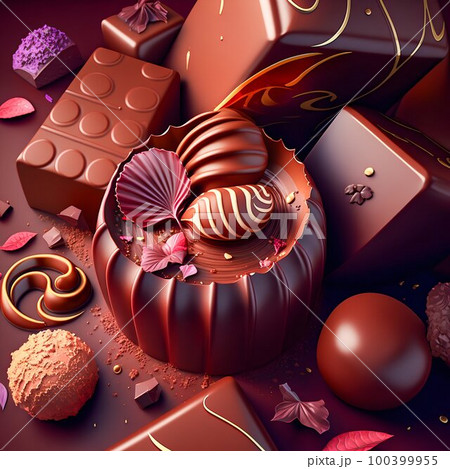 Chocolate sweet candies luxury pralines studio shot. Generative AI 100399955
