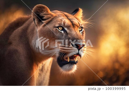 Lioness in Africa savannah. Generative AI Lioness in Africa savannah. Generative AI 100399995