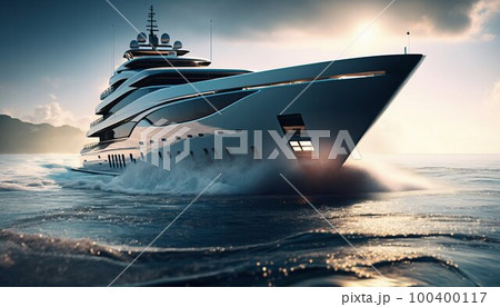 Luxury superyacht sailing in the sea. Generative AI 100400117