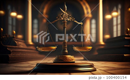 Scales of Justice in the Court Hall. Generative AI Scales of Justice in the Court Hall. Generative AI 100400154