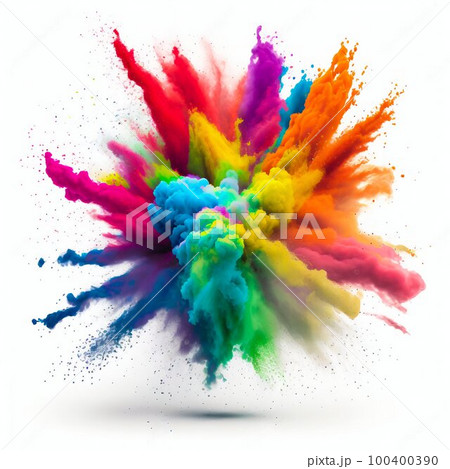 Multicolored explosion of rainbow holi powder paint. Generative AI Multicolored explosion of rainbow holi powder paint. Generative AI 100400390