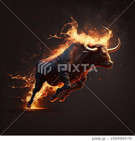Fire flame bull on black background. Generative AI Fire flame bull on black background. Generative AI 100400470