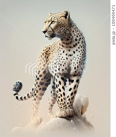 White leopard studio shot. Generative AI 100400471