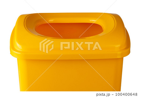 Yellow plastic waste bin isolated on white Yellow plastic waste bin isolated on white 100400648