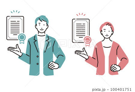 人物 リスキリングで資格を取得した男女セット 人物 リスキリングで資格を取得した男女セット 100401751