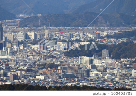 日本平夢テラスから眺める静岡駅、駿府城公園、静岡浅間神社方面 100403705