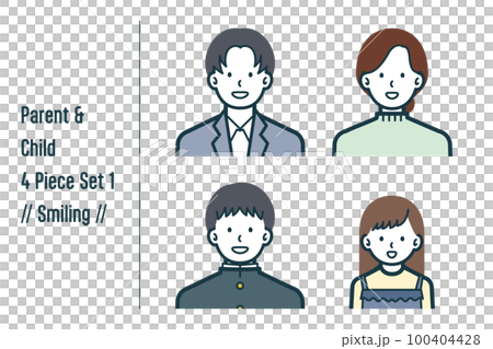 ほほえんでいる親子の4点セットno.1 100404428