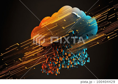 Data cloud with trading business chart. Safety, encryption, privacy, digital cybersecurity. Financial stock market graph on technology abstract neon background. AI 100404429
