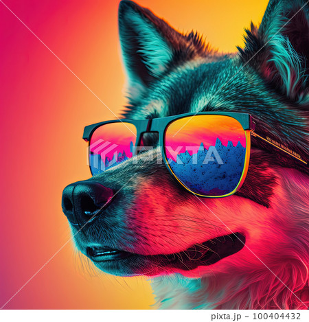 wolf with sunglasses on the beach