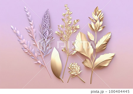 Luxury abstract lavander flowers with gold, pastel color and gradient. Romantic floral art, design for wall decor, wallpaper, wedding invitations, ceremonies, cards. AI Luxury abstract lavander flowers with gold, pastel color and gradient. Romantic floral art, design for wall decor, wallpaper, wedding invitations, ceremonies, cards. AI 100404445