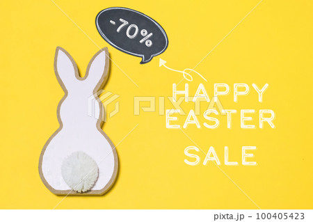 creative banner with rabbit on yellow background for business sales 100405423