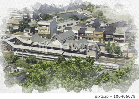 水彩画風　天橋立　天橋立駅　京都府宮津市 100406079