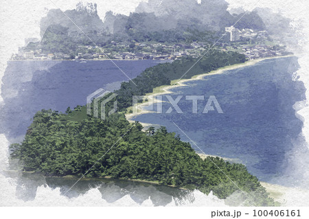 水彩画風　天橋立　飛龍観　京都府宮津市 100406161