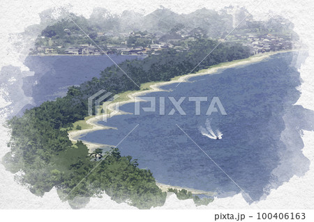 水彩画風 天橋立 飛龍観 京都府宮津市のイラスト素材 [100406163