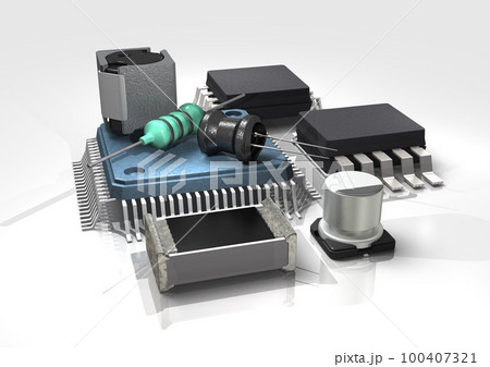 テクノロジー　電子機器　精密機器　コンピューター　回路　部品などの最先端イメージ(3DCG) 100407321