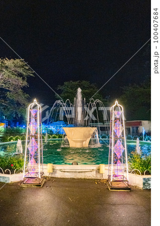 花巻温泉　バラ園　ライトアップ（岩手県花巻市） 100407684