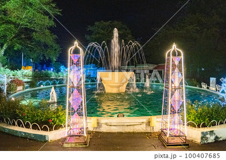 花巻温泉　バラ園　ライトアップ（岩手県花巻市） 100407685