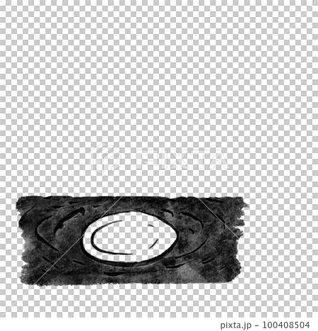 テーブルの皿モノクロイラスト（墨の手描きイラスト） 100408504
