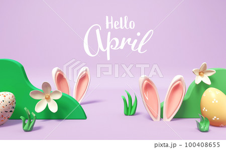 Hello April message with rabbit ears 100408655