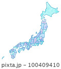 水彩タッチの手描き日本地図（ブルー） 100409410