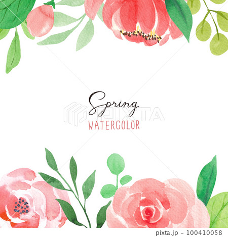Watercolor frame of spring plants. 100410058
