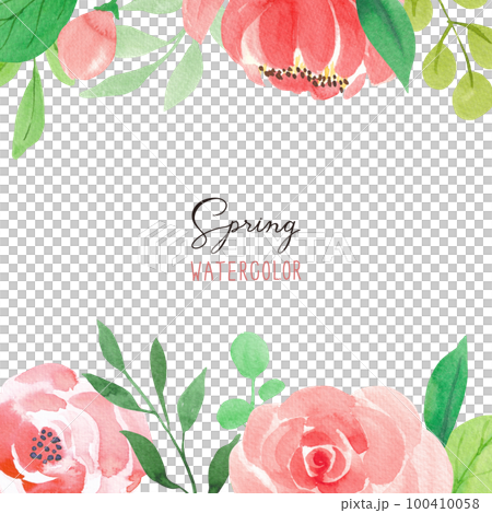 Watercolor frame of spring plants. 100410058