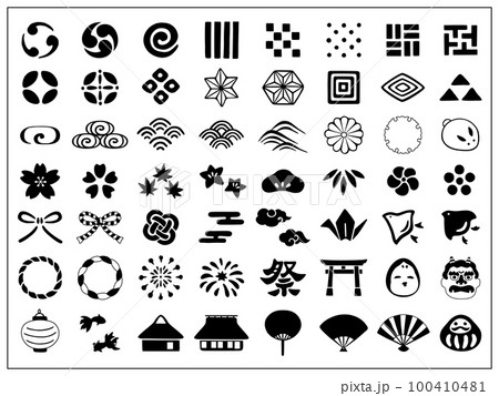 手描き　和のイラスト　モノクロ 100410481