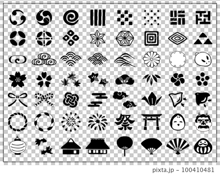 手描き　和のイラスト　モノクロ 100410481