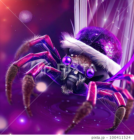 Macro shot of an unusual spider sitting on a flower, close-up. Generative AI Art. 100411524