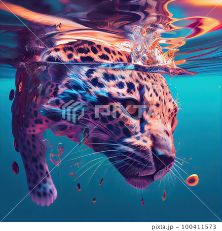 A portrt of a beautiful leopard in the wild. A wild cat of prey on the hunt. Generative AI Art. 100411573