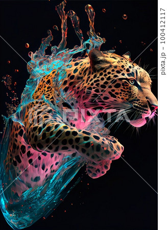A portrait of a beautiful leopard in the wild. A wild cat of prey on the hunt. Generative AI Art. 100412117