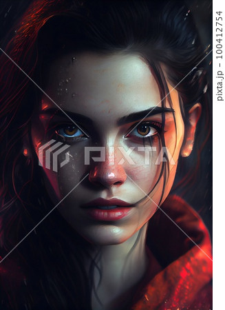 Abstract portrt of a beautiful fantasy girl. Fashionable cute woman. Creative beautiful girl. Generative AI Art. 100412754