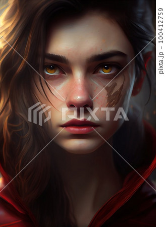 Abstract portrt of a beautiful fantasy girl. Fashionable cute woman. Creative beautiful girl. Generative AI Art. 100412759