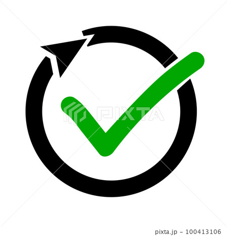 回転する矢印とチェックマーク。進捗。ベクター。 100413106