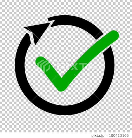 回転する矢印とチェックマーク。進捗。ベクター。 100413106