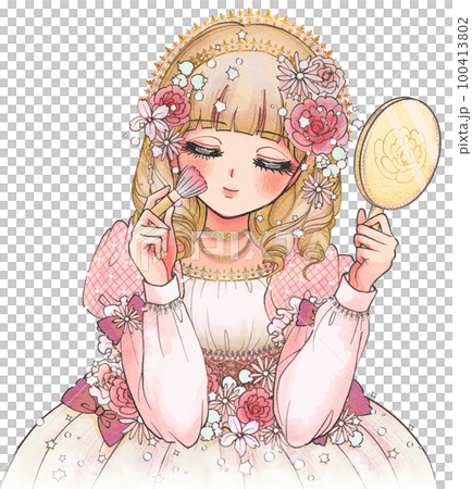 少女漫畫風格的公主用手鏡化妝的插圖 少女漫畫風格的公主用手鏡化妝的插圖 100413802